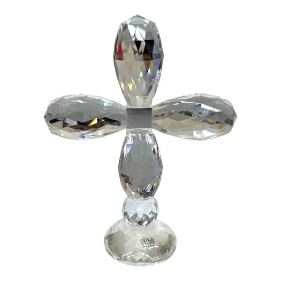 Oleg Cassini Signed Crystal Cross Religious Sculpture Paperweight Faceted 7" - Picture 3 of 8
